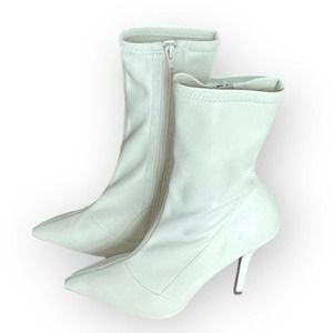 Lulus Women's White Pointed Toe Faux Napa Leather Stiletto Heel Bootie Size 8